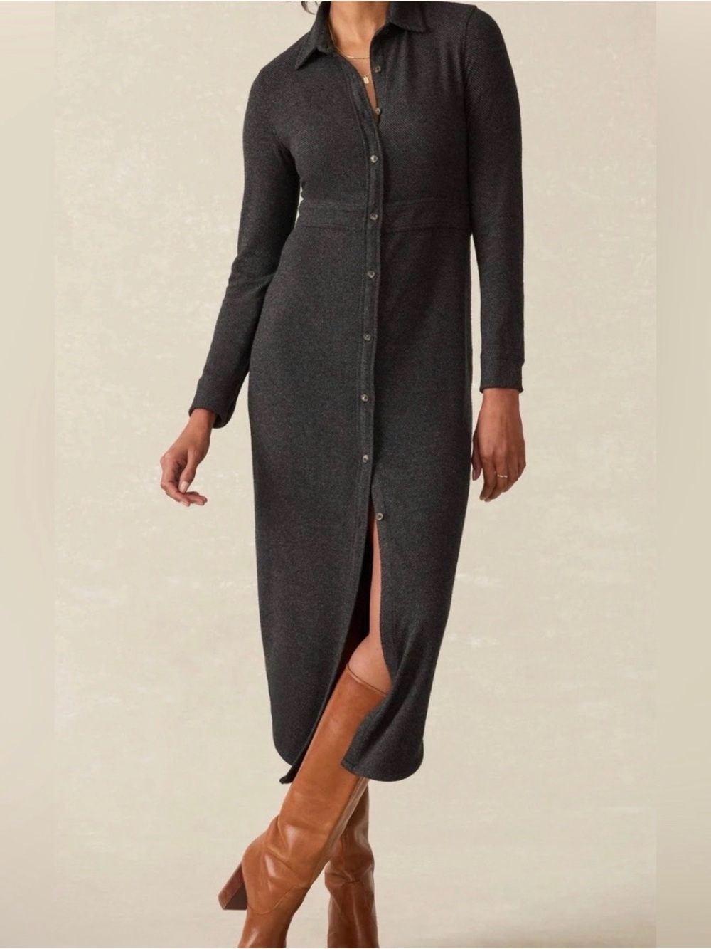 Faherty Legend Sweater Long Sleeve Maxi Dress in Heather Black Twill Size XL